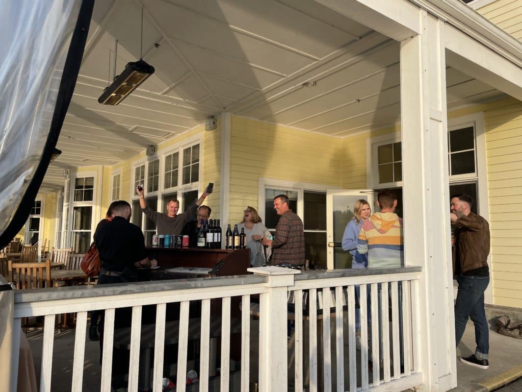 The patio at the Inn in Port Ludlow became a favorite hangout spot during the 2022 TUNE retreat
