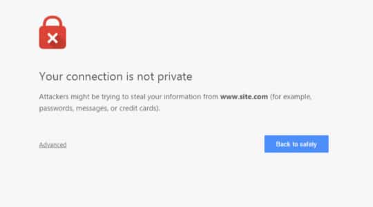 Screen shot of unsecured connection alert from Google Chrome